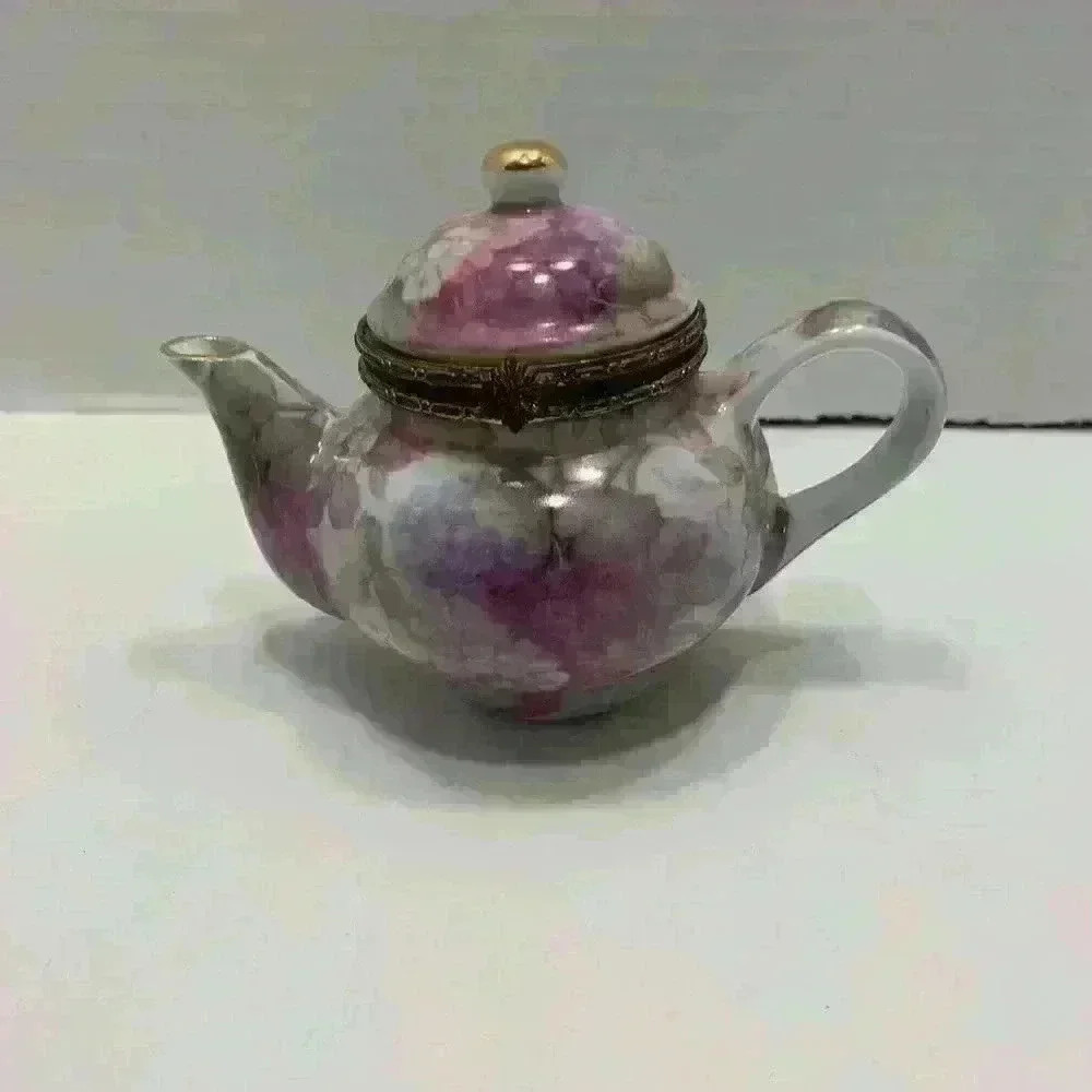 Formalities By Baum Bros Teapot Trinket Box Chintz Purple Flowers - Picture 3 of 10